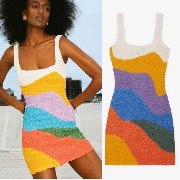 Mara Hoffman multicolor colorblock sleeveless Laura popcorn mini dress XS Rare - Picture 1 of 11